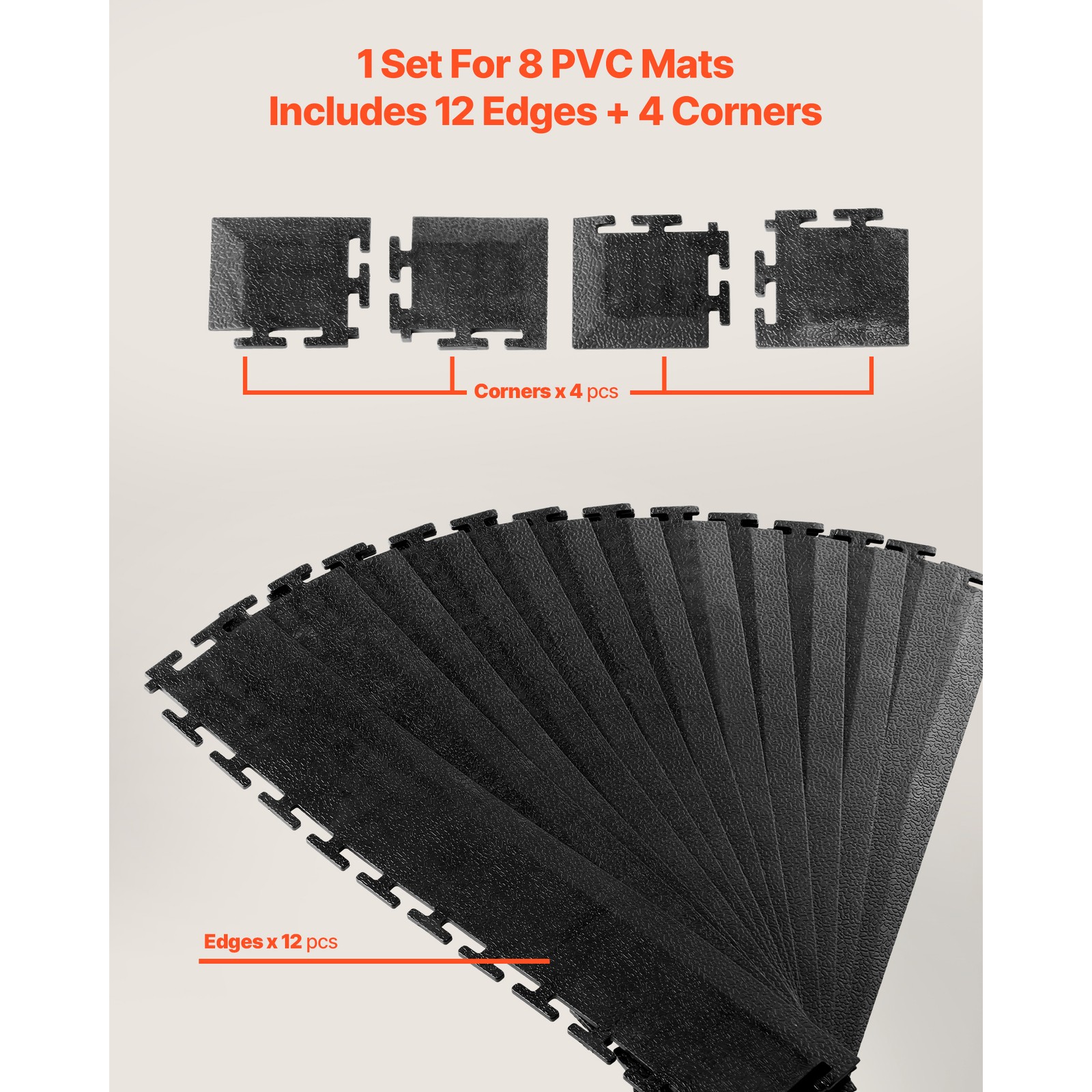 Uimoso Male Garage Floor Edge Kit with 12 Edges and 4 Corners, Black PVC