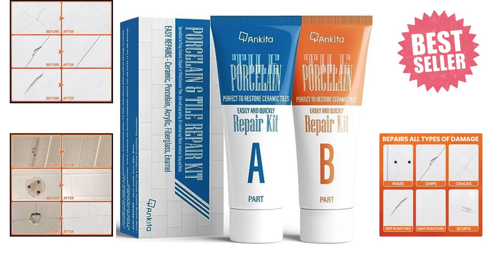 Paintable Waterproof Tile Repair Kit – For Instant Ceramic & Porcelain Fixes
