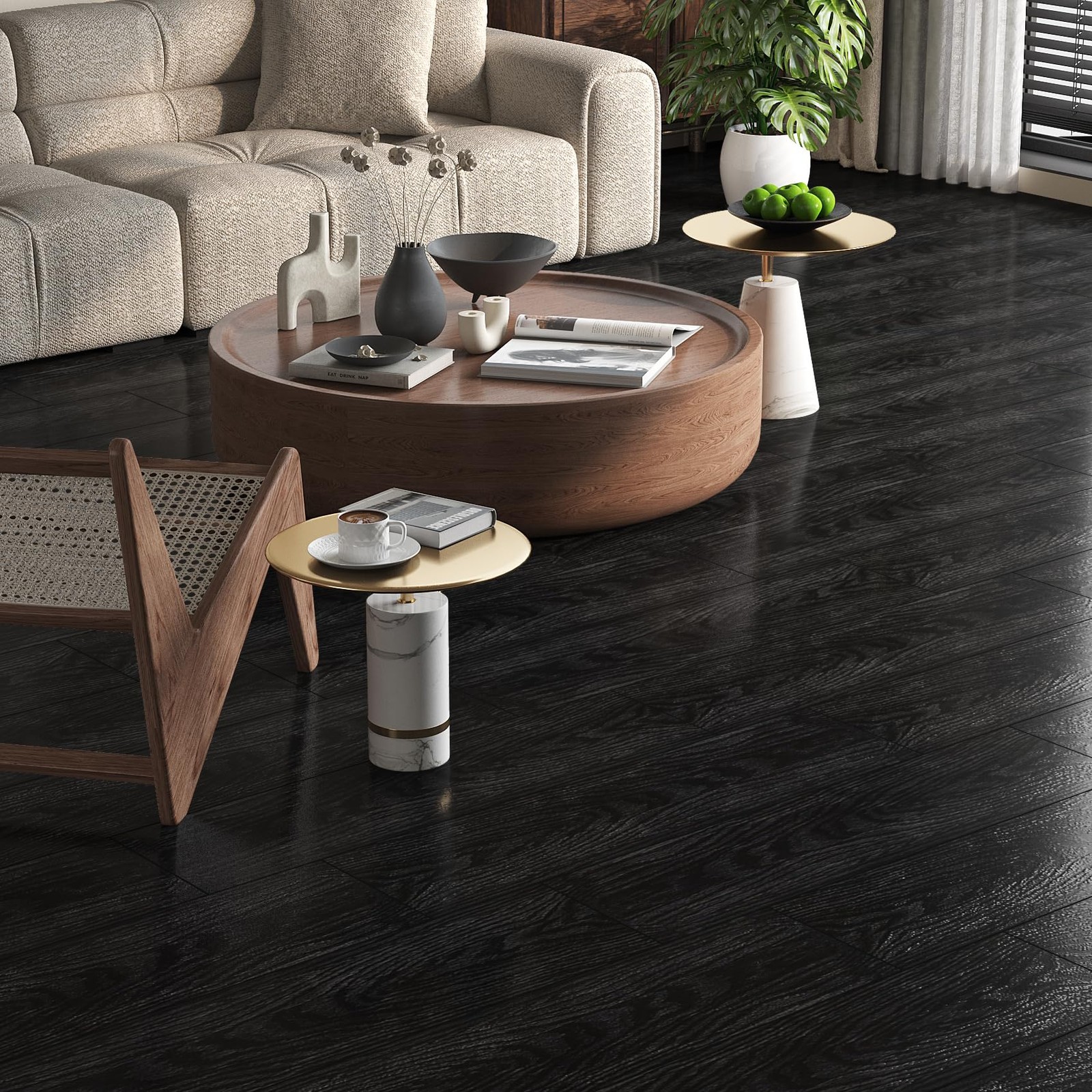 Livelynine Black Peel and Stick Floor Tile 32-Sheet 12×12 Vinyl Waterproof