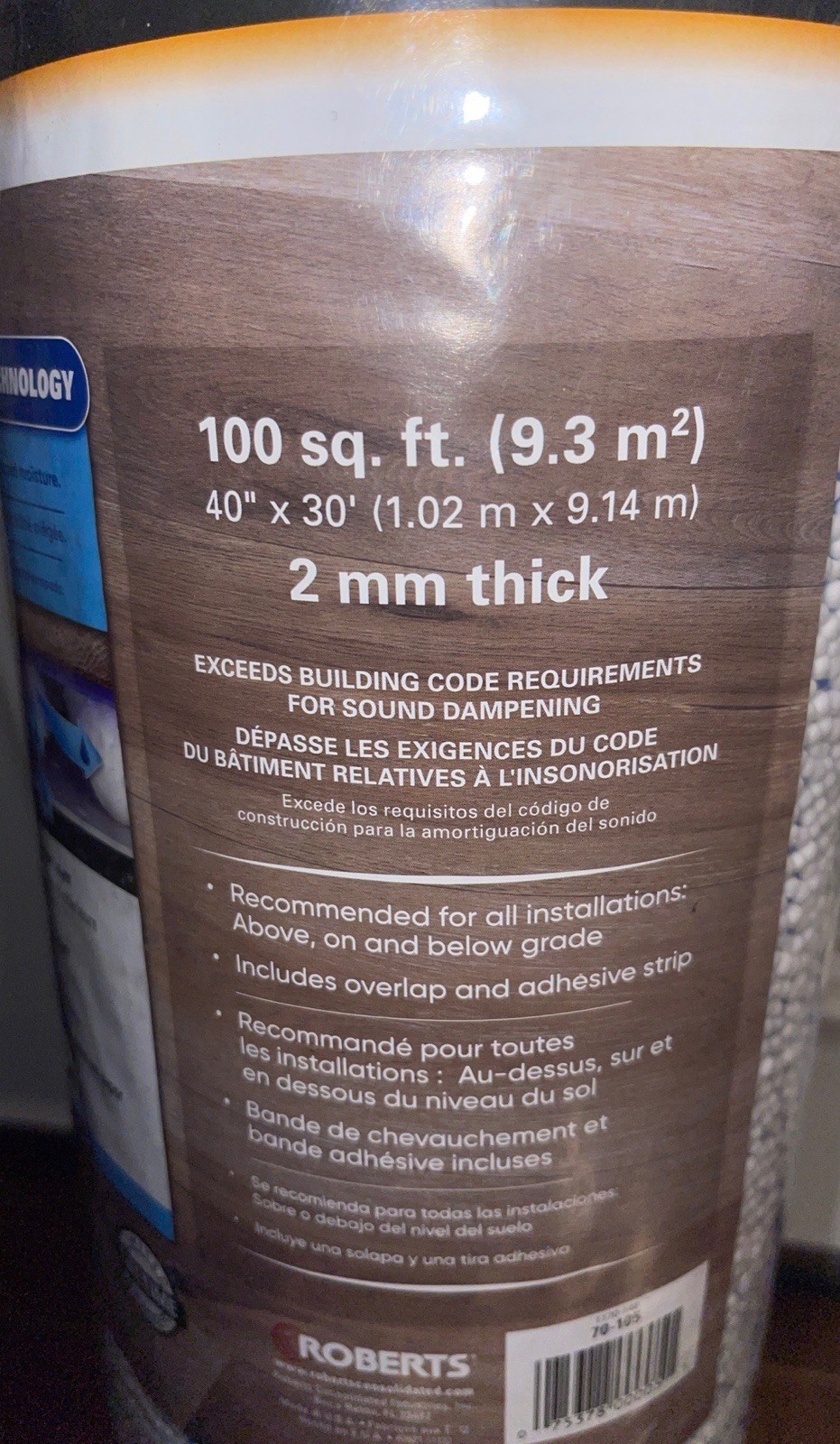 ROBERTS 5-in-1 Flooring Underlayment 40″W x 30’L x 2 mm T Cushioning (100-SqFt)
