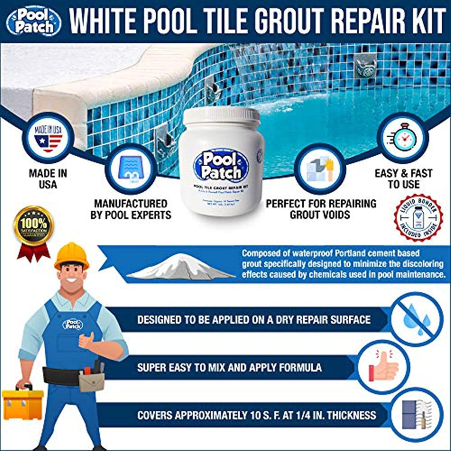 White Pool Tile Grout Repair Kit, 3-Pound, White