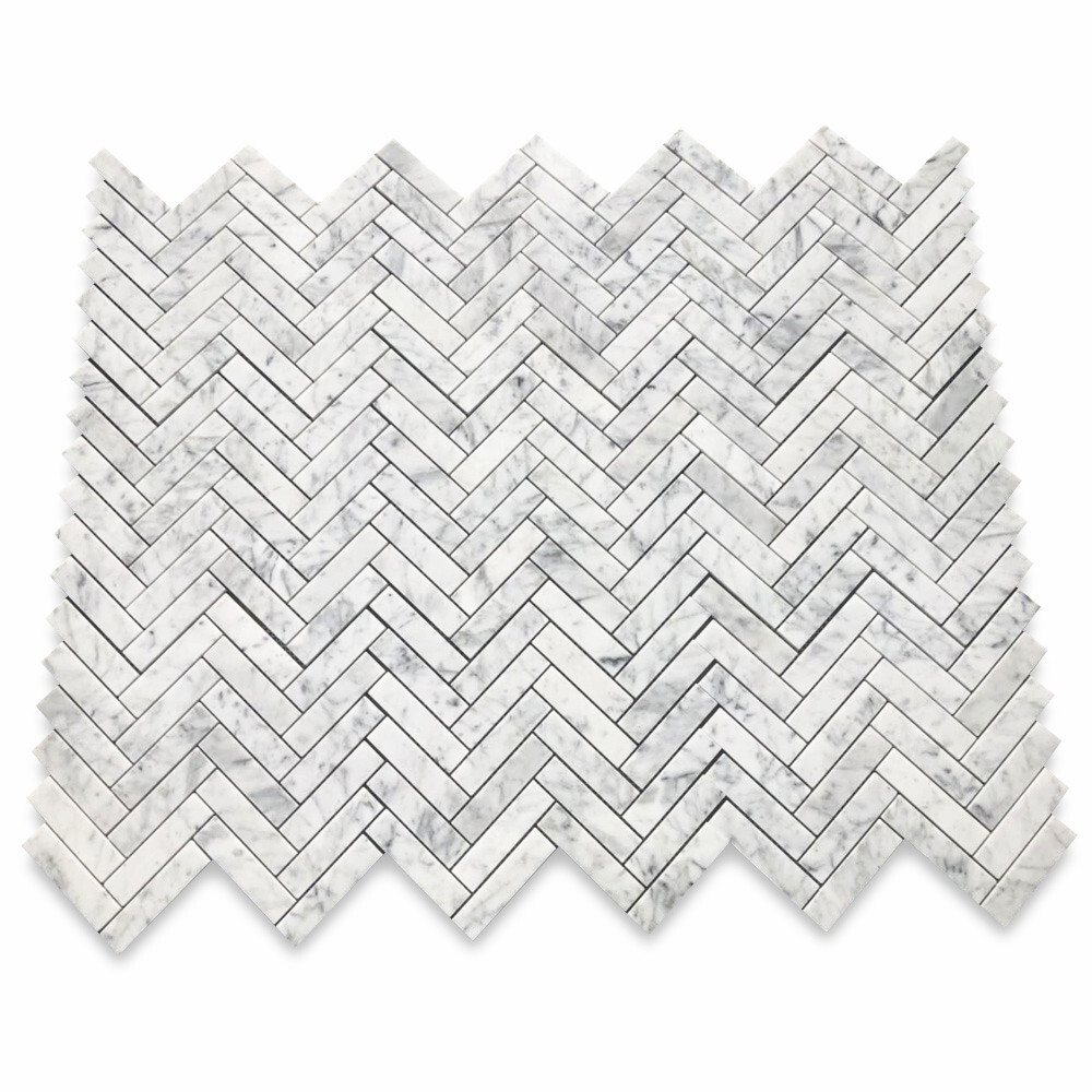 C7FXH Carrara White 1×4 Herringbone Marble Mosaic Tile Honed Venato Bianco