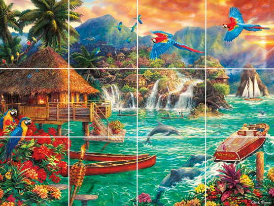tropical island paradise dolphins waterfall sun garden ceramic mural backsplash