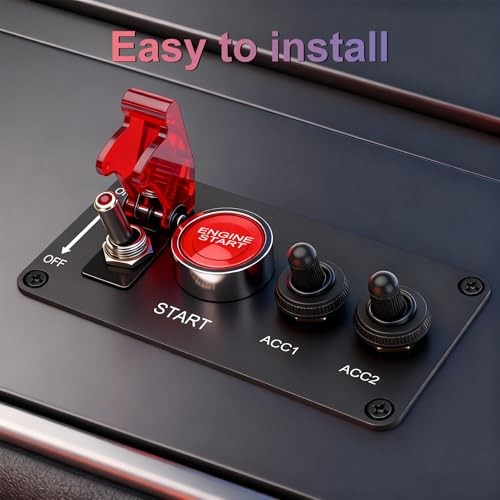 12V Ignition Switch Panel, 4 in 1 with Engine Push Button Toggle Switches,