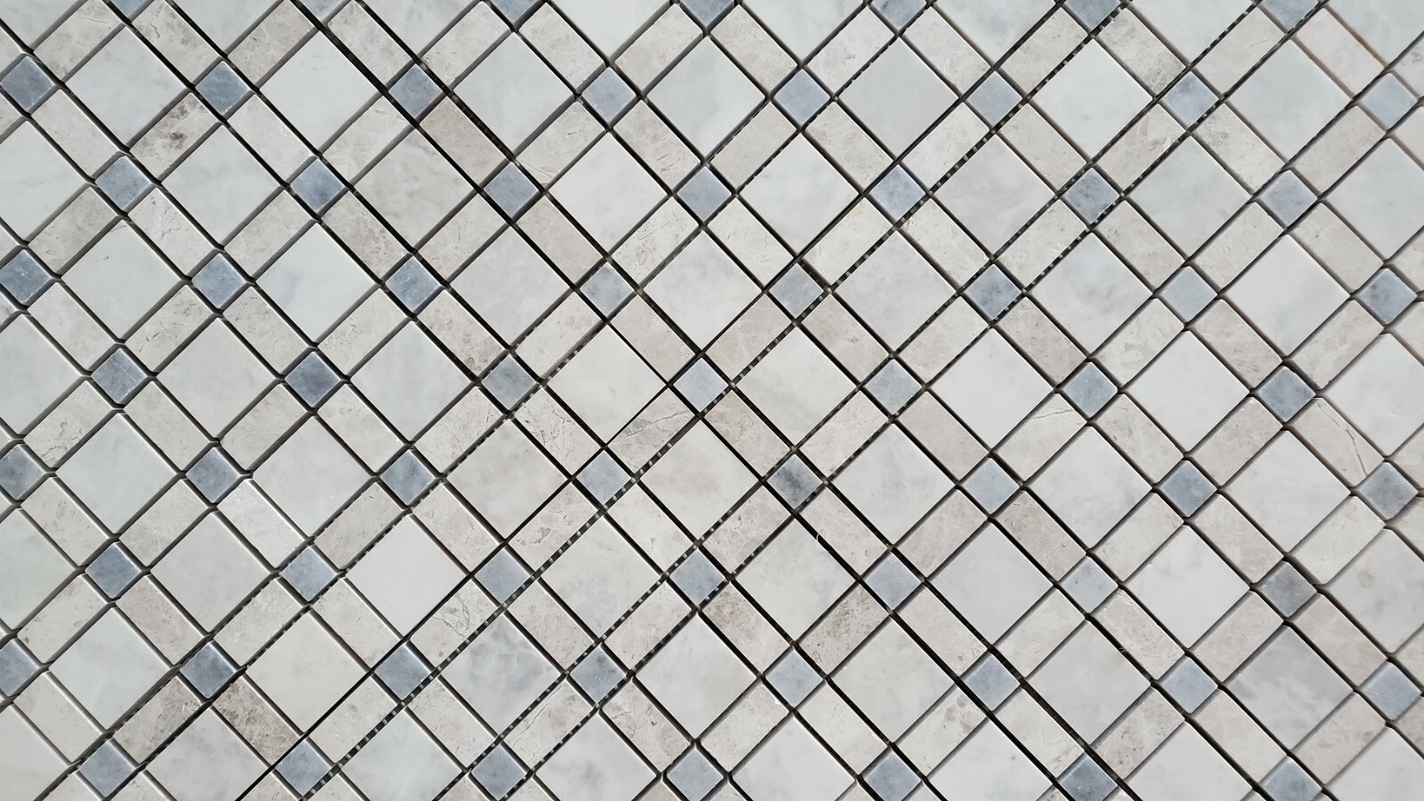 Plaid Carrara & Silver Shadow & Tahoe Honed Marble Mosaic Tile