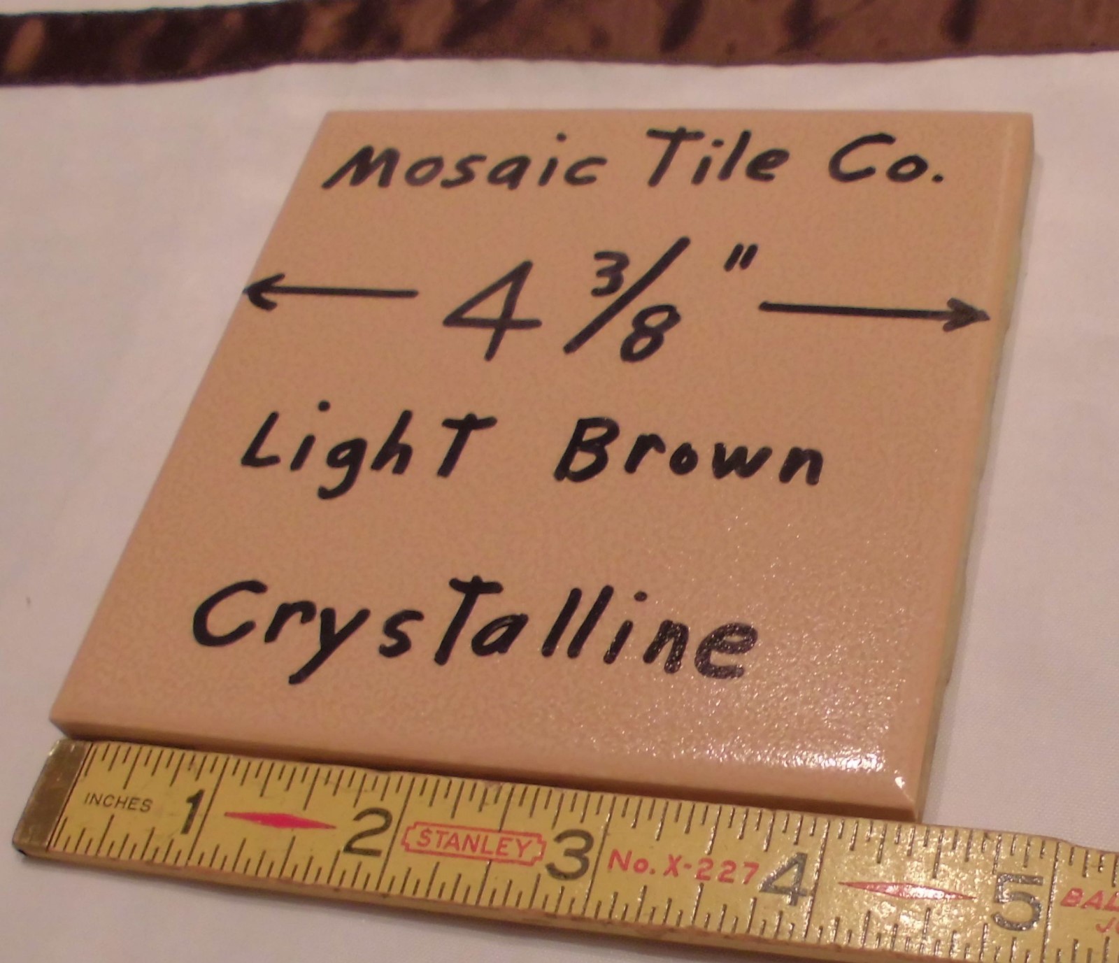 1 pc. *Light Brown* Ceramic Tile by Mosaic Tile Co. 4-3/8″ Crystalline Glazed