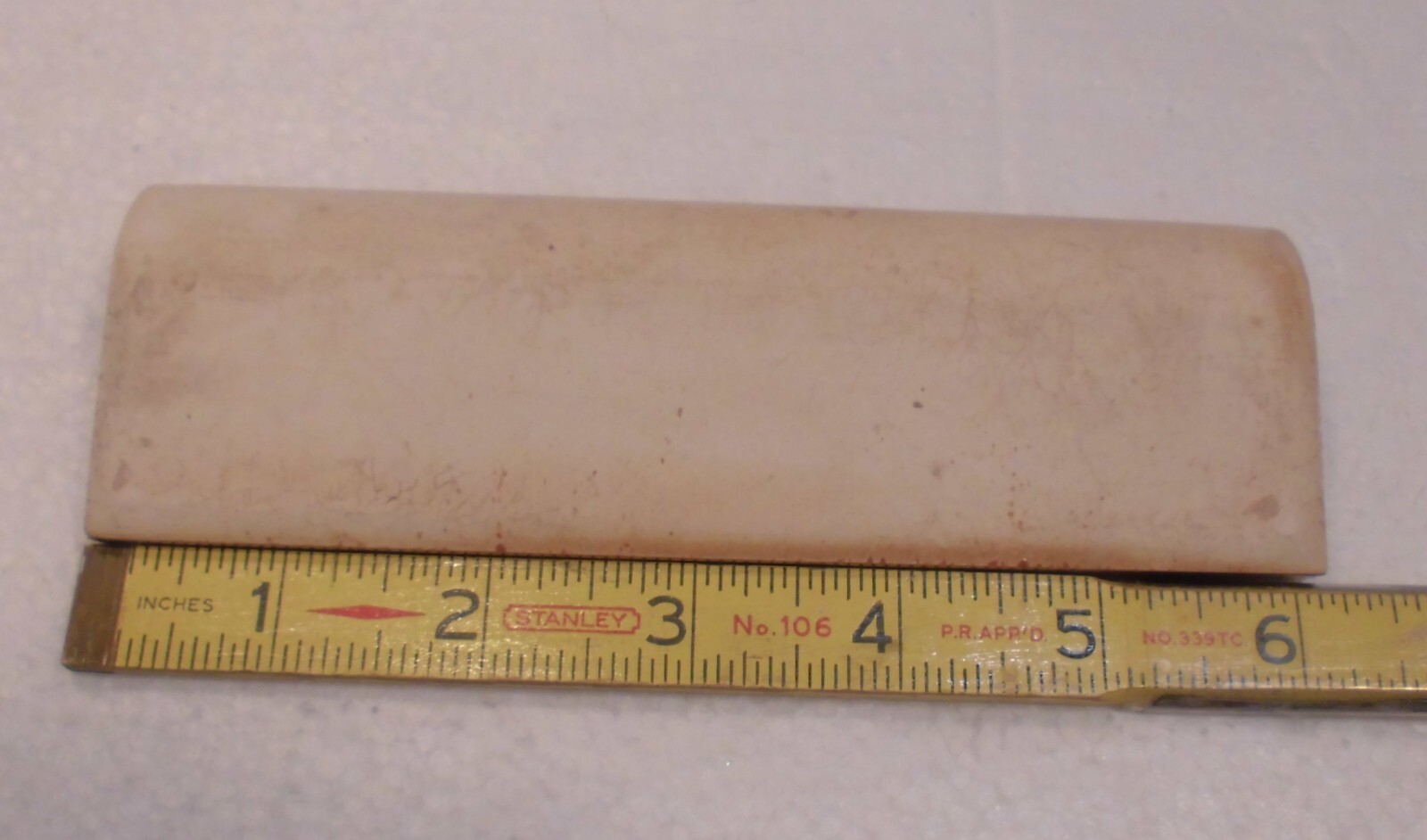 1 pc. Medium Brown: 2” X 6-1/8” Glossy Ceramic Cove Base Tile, Flat Top, NOS