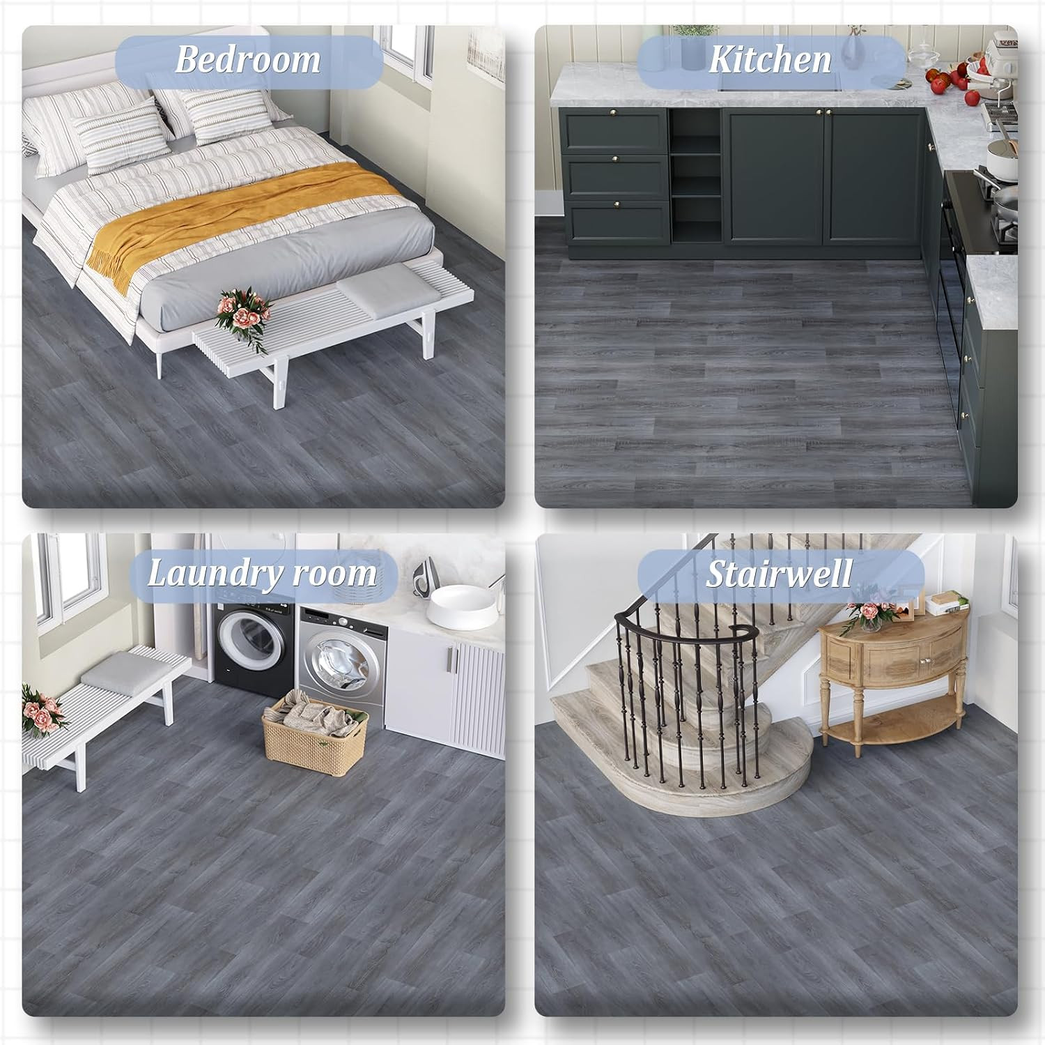 Dark Grey Oak Vinyl Flooring Roll 39.4″ x 196.8″ – Waterproof & Easy DIY