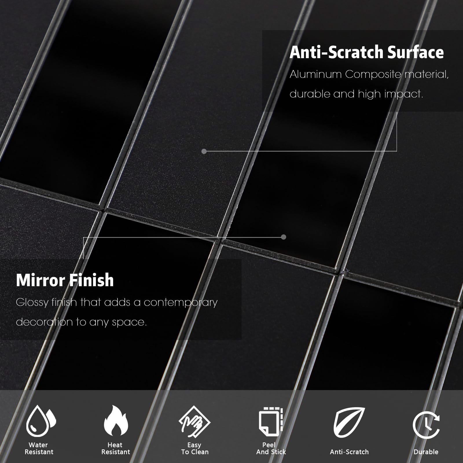 HOMEART Black Peel And Stick Backsplash, Aluminum Composite Stacked Linear