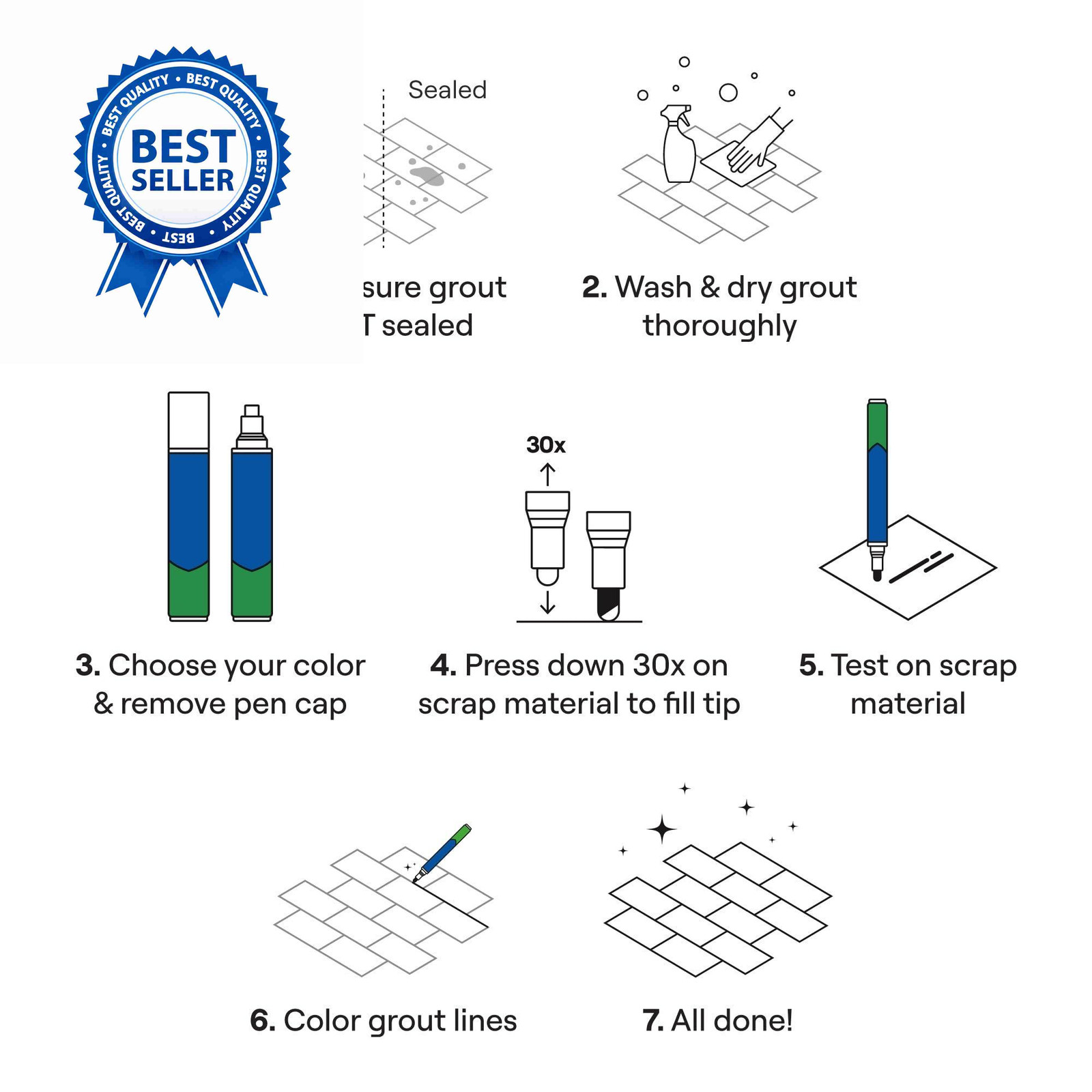 Grout Pen White Tile Paint Marker: Waterproof Paint, Narrow Tip,
