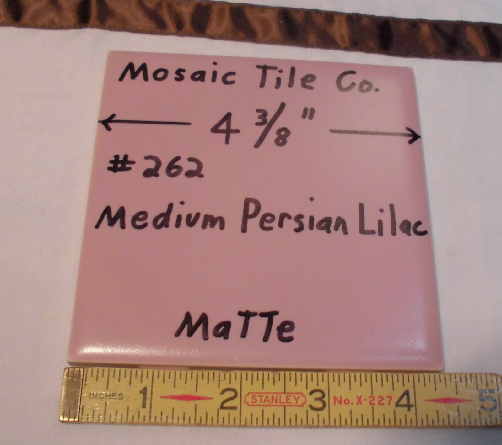 1 pc. *Medium Persian Lilac* Matte Ceramic Tile by Mosaic Co. 4-3/8″ Pinkest NOS