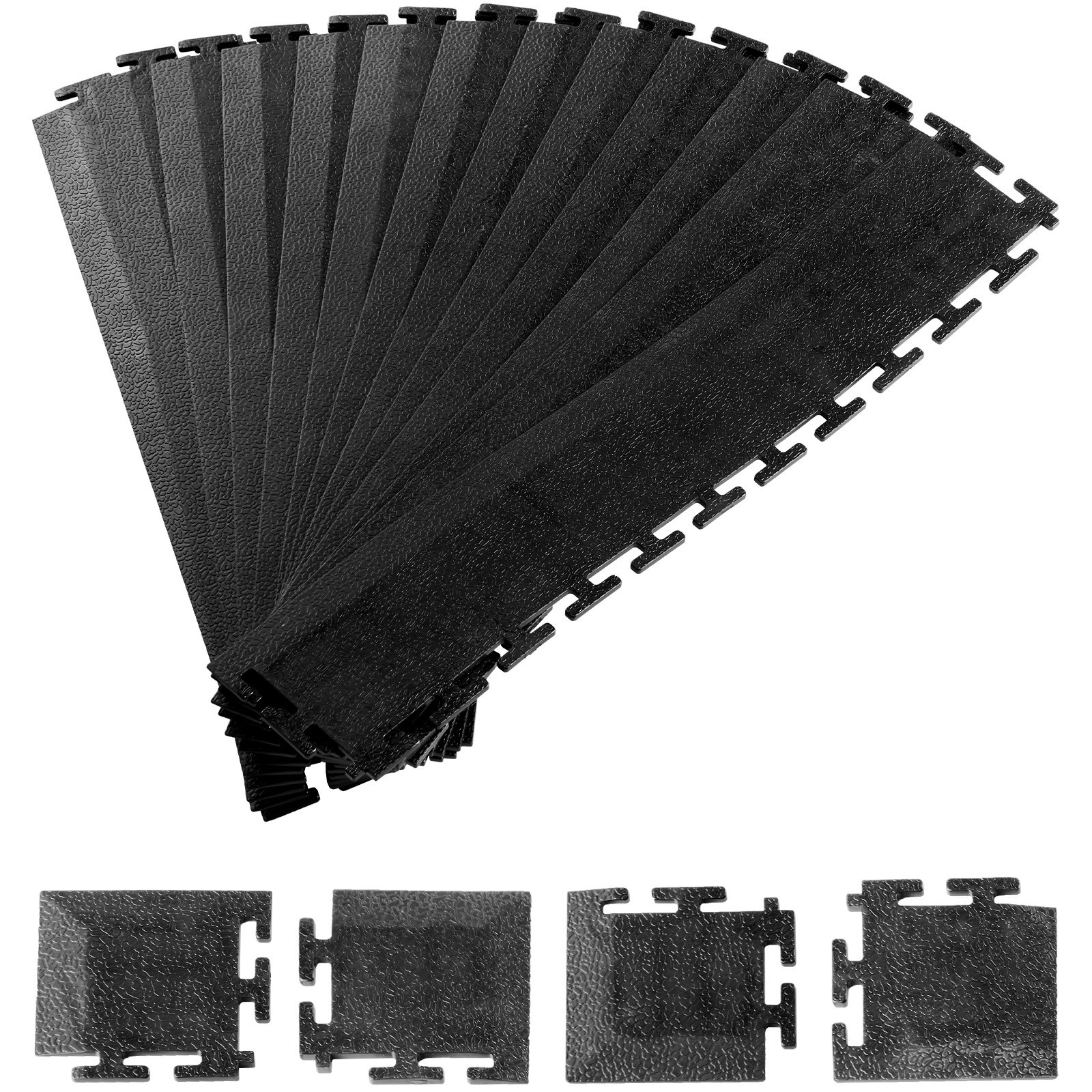 Uimoso Male Garage Floor Edge Kit with 12 Edges and 4 Corners, Black PVC