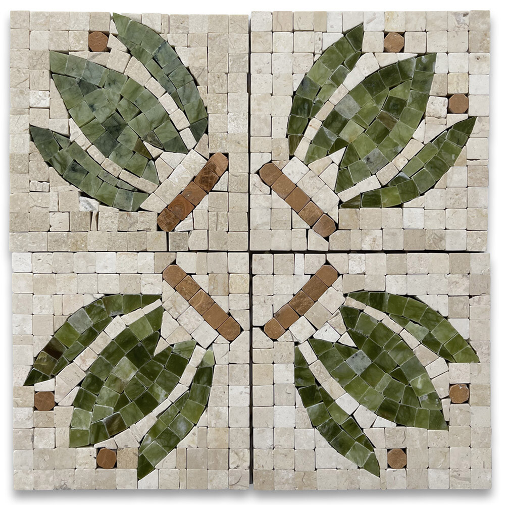 B0083CP Marble Mosaic Border Accent Tile Lily Crema Marfil 4.7×4.7 Polished