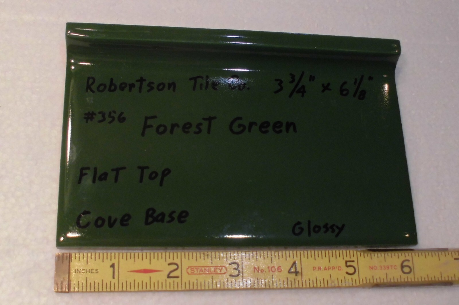 1 pc. Forest Green 4” X 6” Ceramic Cove Base Tile by Robertson Co. Stack-on-Top