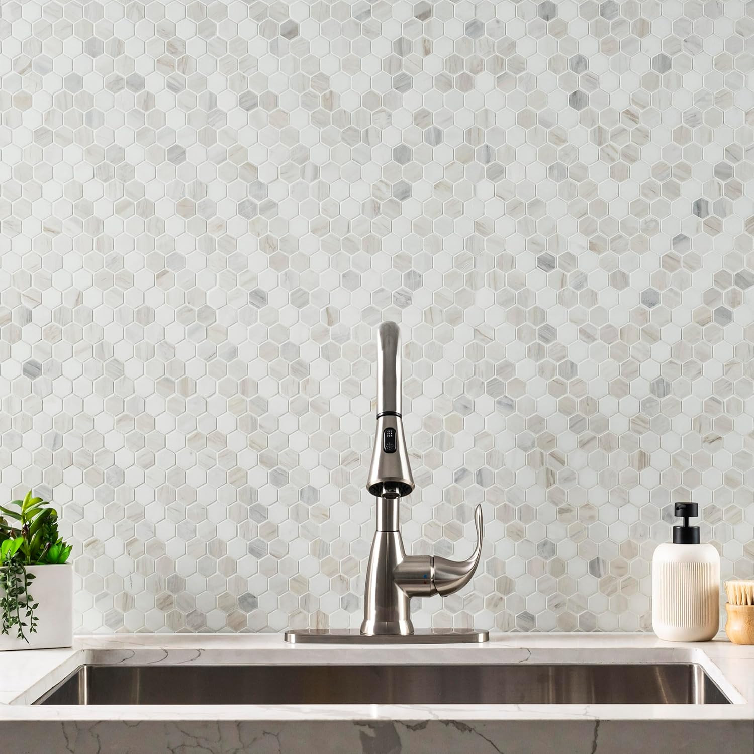 Angora Sazi 11×14 Polished Marble Hexagon Tile for Elegant Kitchens & Baths