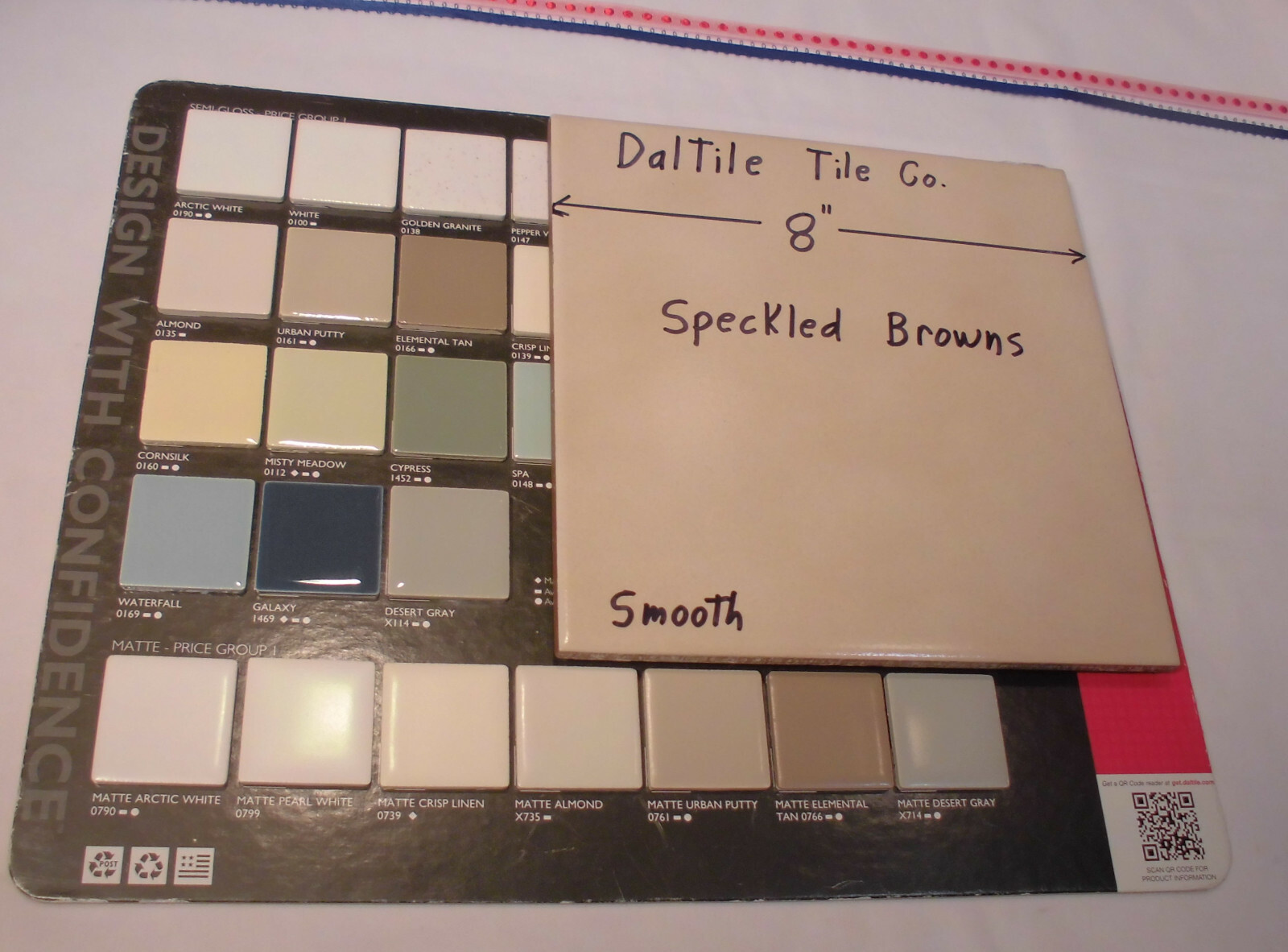 1 pc. *Speckled Browns* Daltile Ceramic Floor Tile 8″ X 8″ actual size 7-13/16″