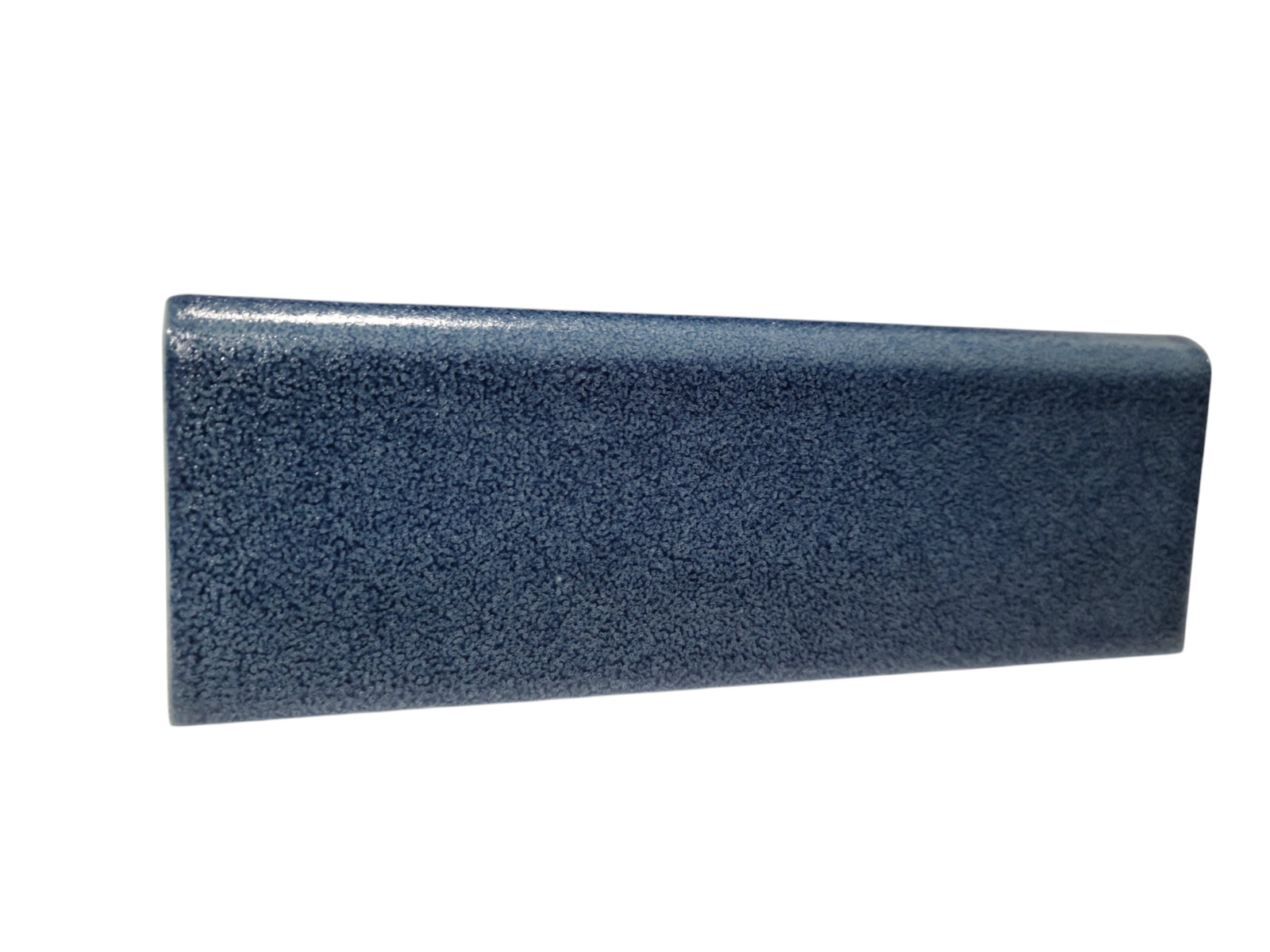 Blue Ceramic Bullnose Tile Subway Trim Crystalline Texture Mid Century Modern