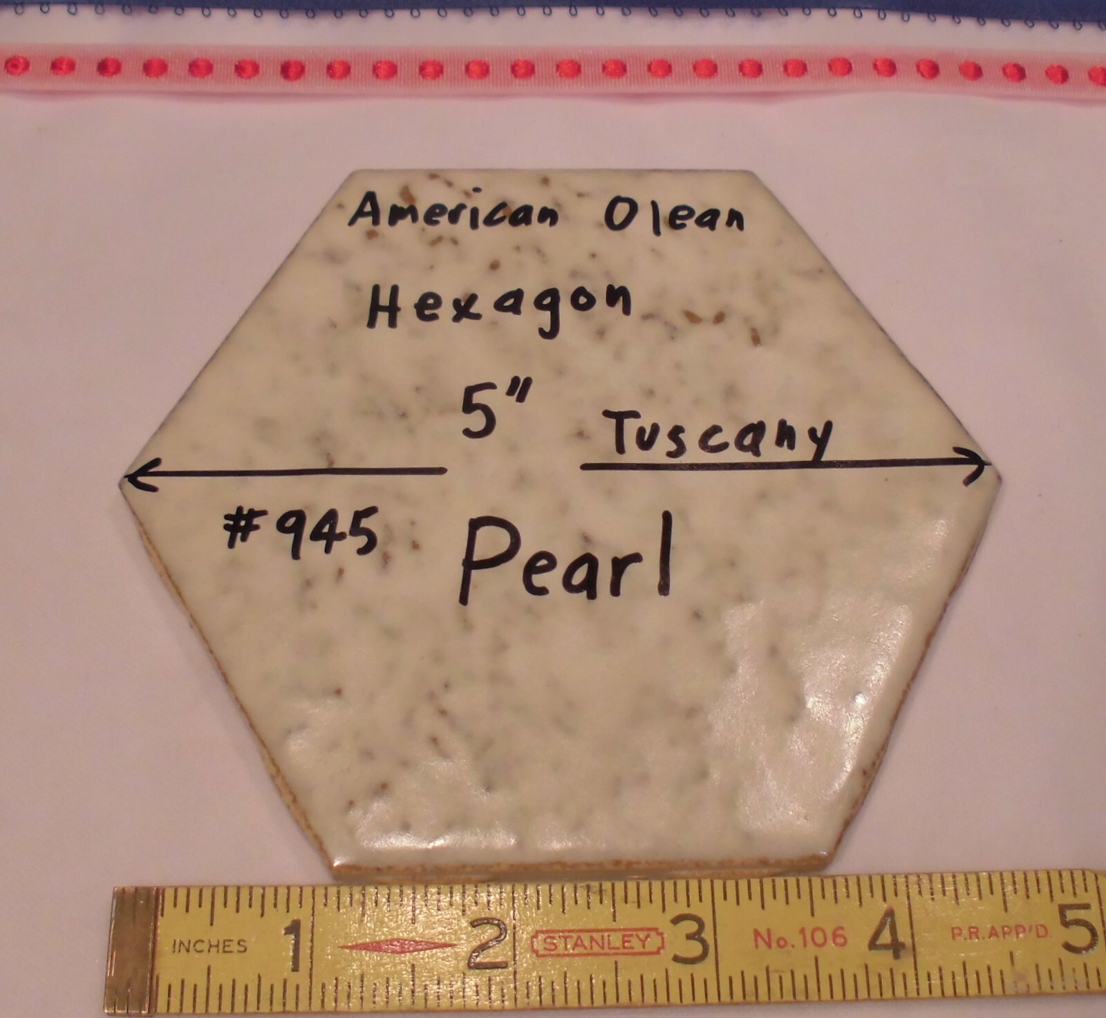1 pc. Pearl #945 Ceramic 5″ Tile: Tuscany Glaze by American Olean, Hexagon, NOS