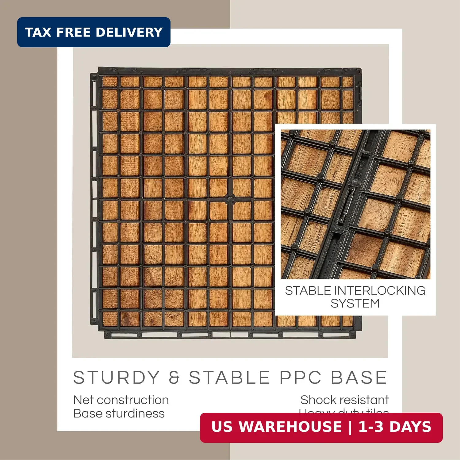 THYOI Premium Deck Tiles, Patio Flooring – Set 10 Pcs 12″x12″x0.9″ Interlocking