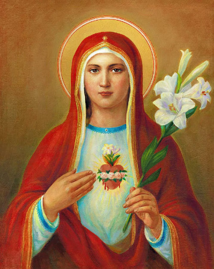 Immaculate Heart of Virgin Mary angels white lily ceramic tile mural backsplash