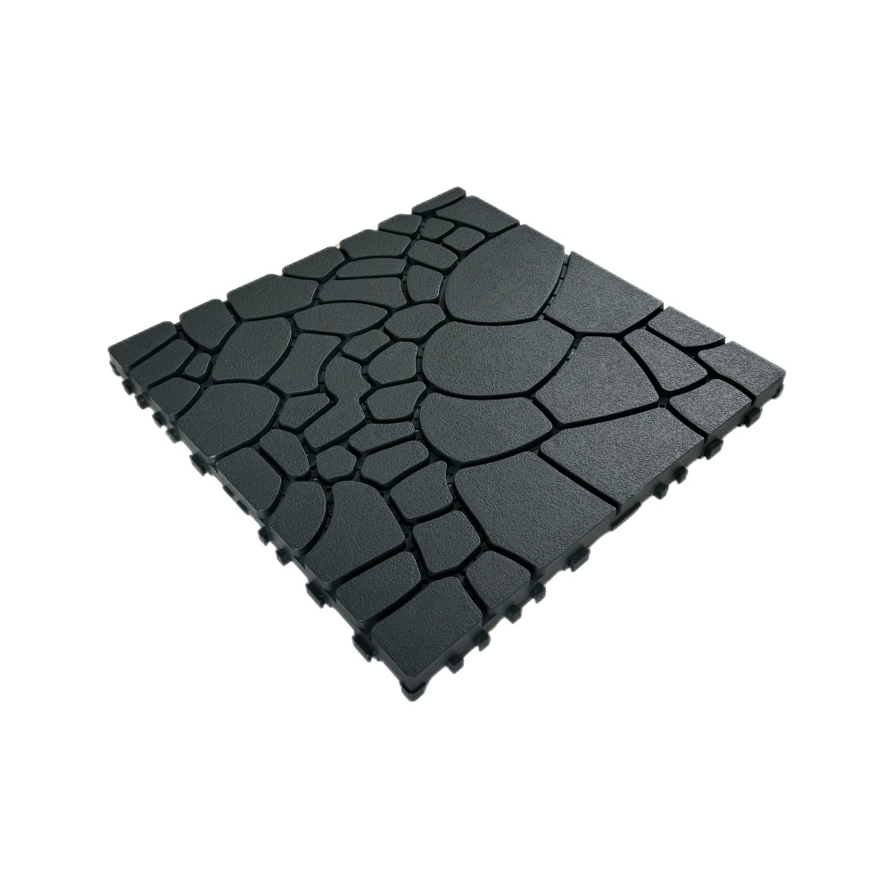 12″ Stone Texture Interlocking Deck Tiles 44Pcs Dark Gray PP Module Floor Tile