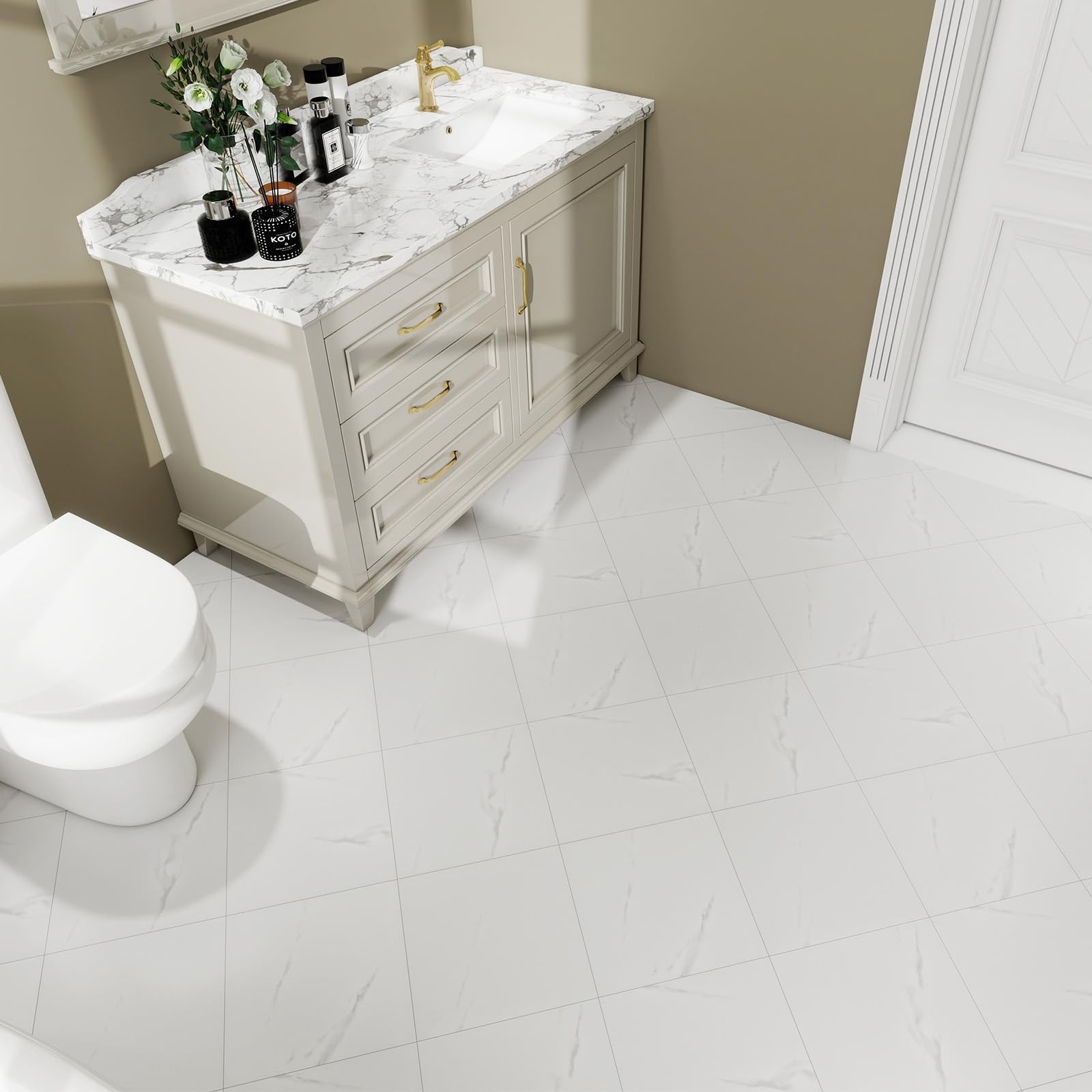 20-Pack 12″x12″ Marble Peel and Stick Floor Tiles Waterproof Self Adhesive Vi…