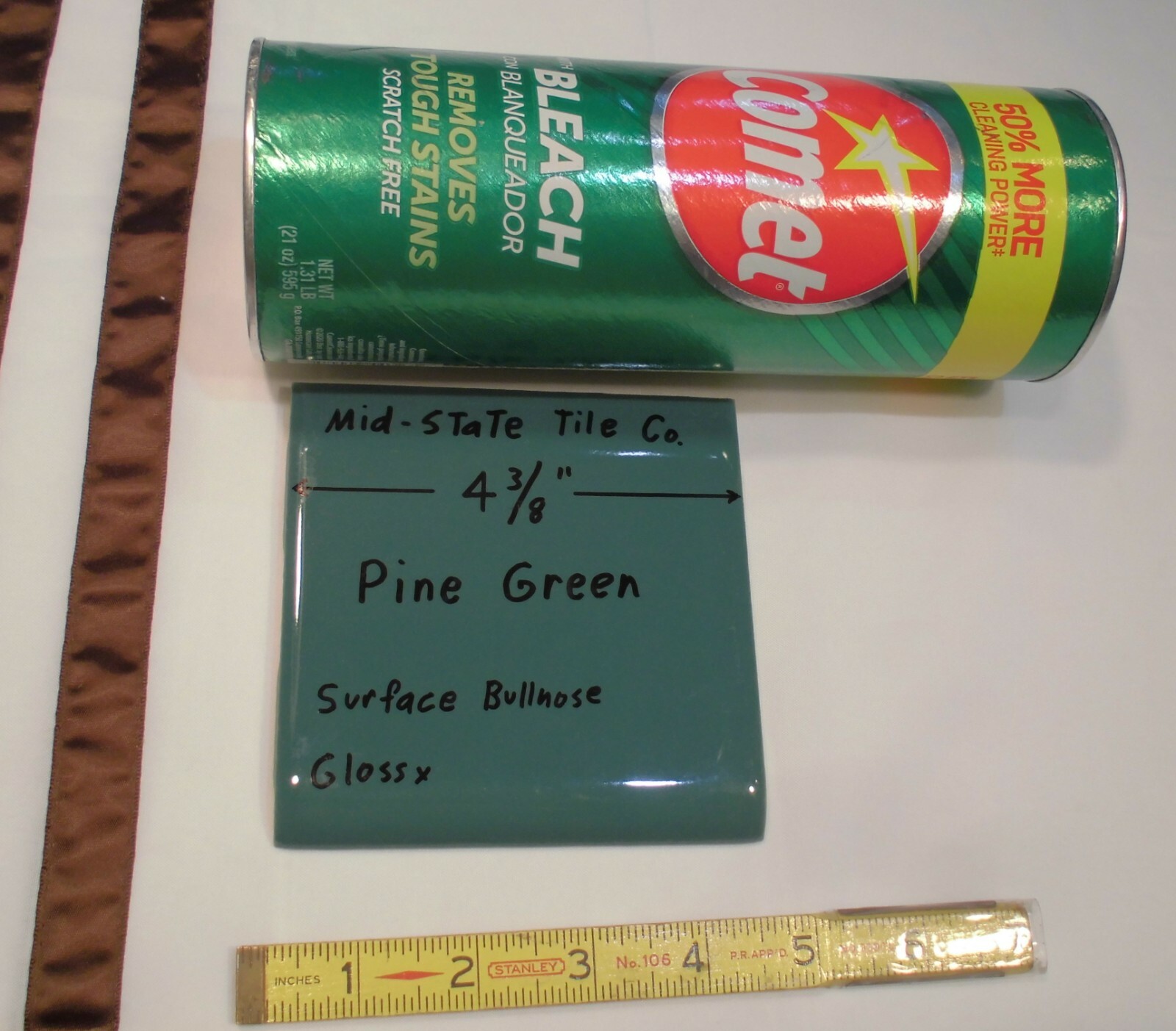 1 pc. *Pine Green* Bullnose Ceramic Tile 4-3/8″ by Mid-State Co. Glossy NEW