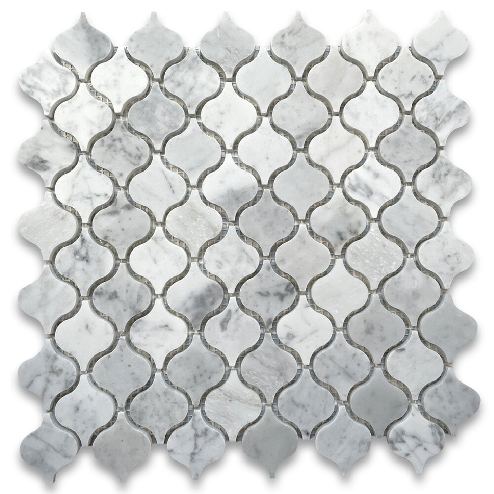 C891XH Carrara White Marble Arabesque Baroque Lantern Mosaic Tile Honed Mini