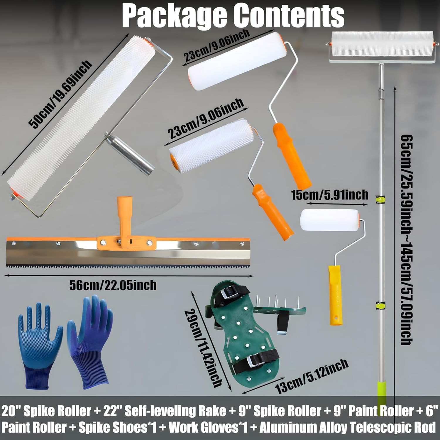 Self-Leveling Cement & Epoxy Flooring Tool Kit with Adjustable Pole