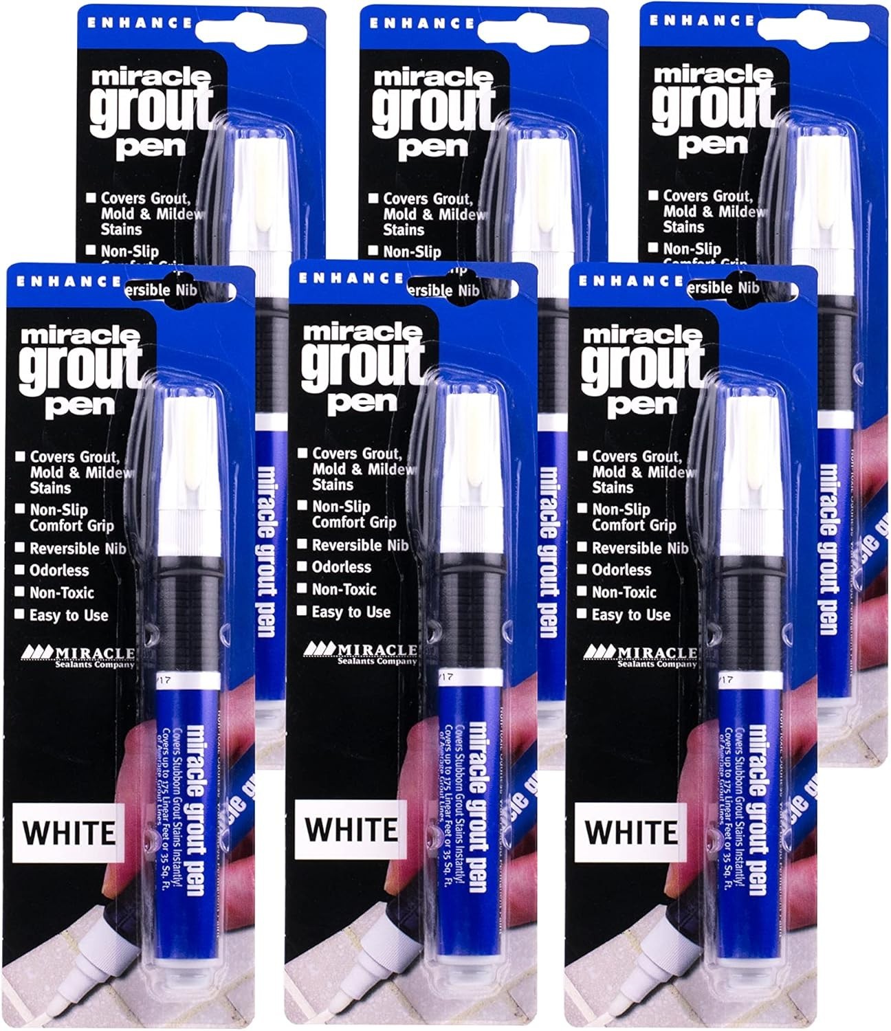 Elite Grout Pen 6pk White – Water Resistant, Bleach Free, Tile Refresh Tool