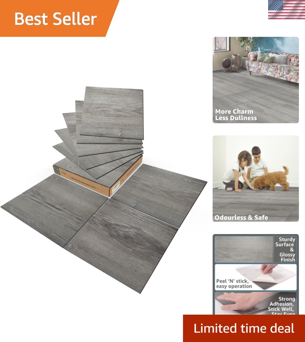 Peel and Stick Vinyl Floor Tiles 30-Pack 12 x 12 inch, Self Adhesive Waterpro…