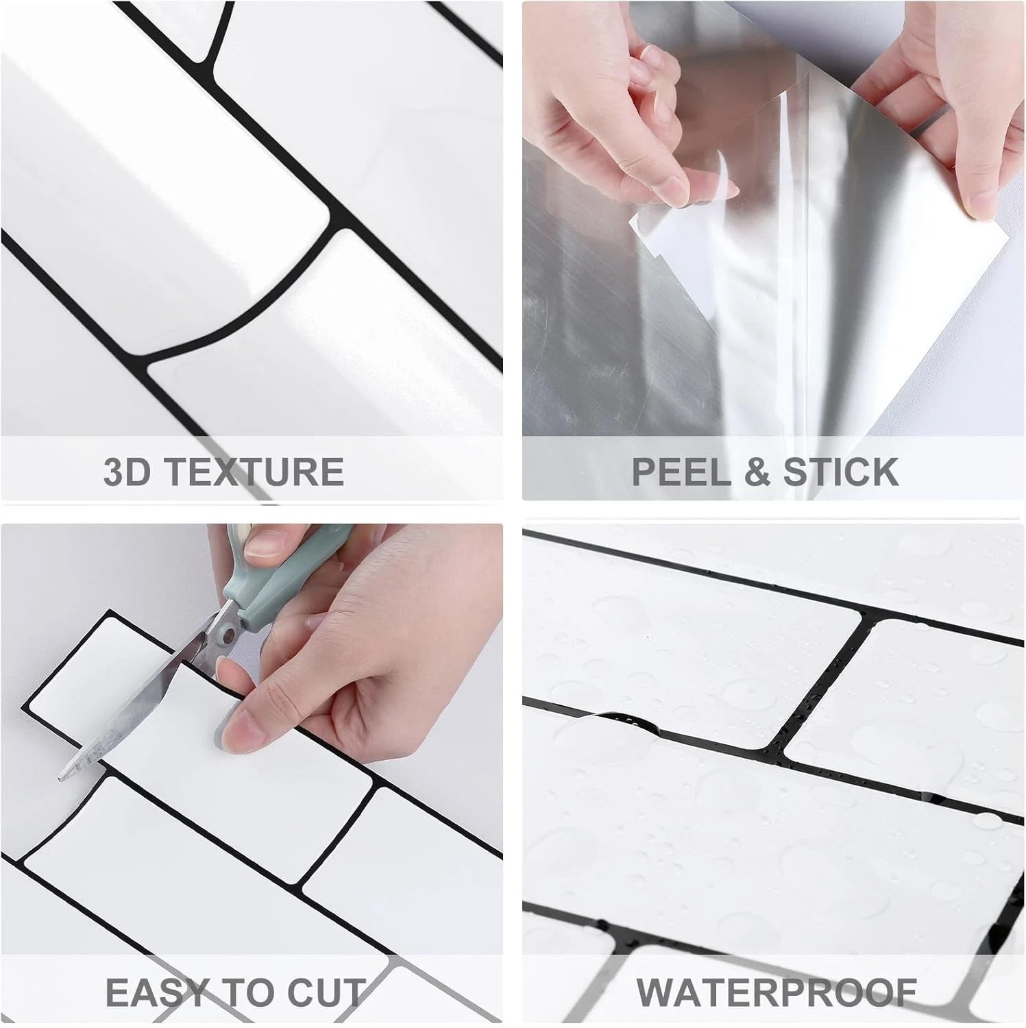 White Brick Backsplash Tile Peel and Stick Faux Marble 17.7X236” Large