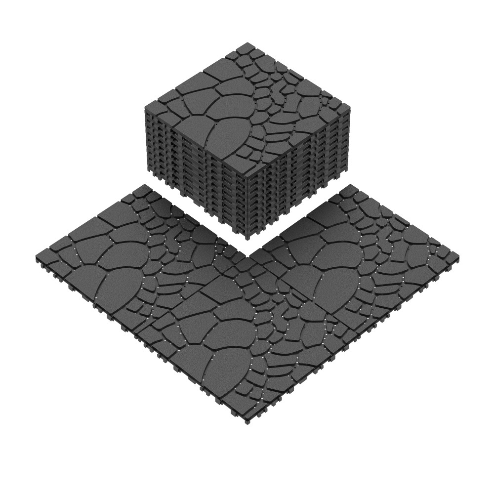 12″ Stone Texture Interlocking Deck Tiles 44Pcs Dark Gray PP Module Floor Tile
