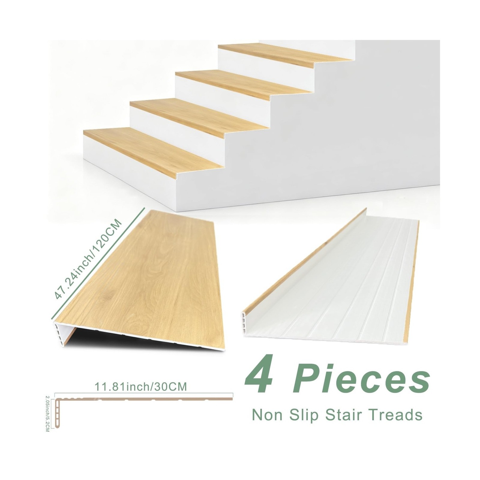Non Slip Stair Treads for Stair Remodel, 4 Pieces 47×11.8 inch Wood Plastic C…