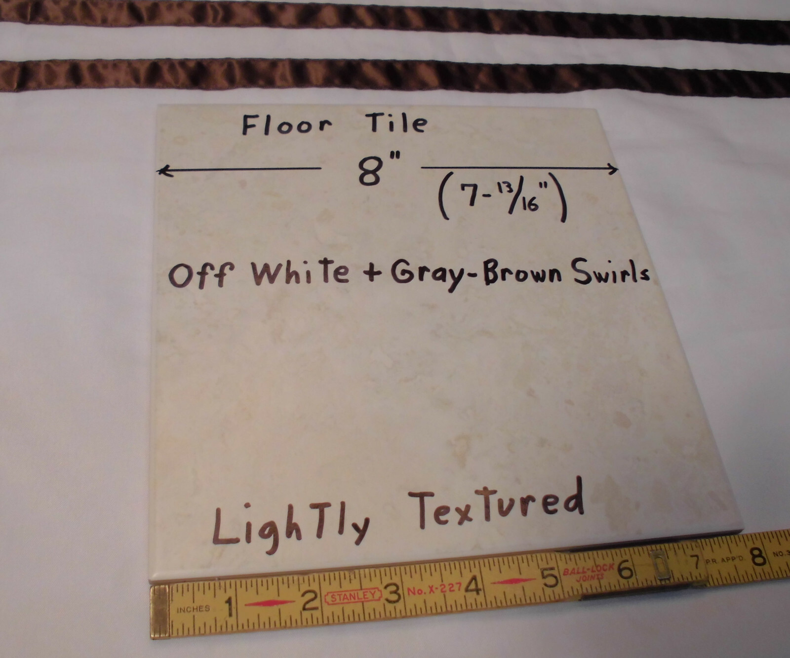 1 pc. 8″ X 8″ *Off White + Gray-Brown Swirls; Ceramic-Porcelain Floor Tile NEW