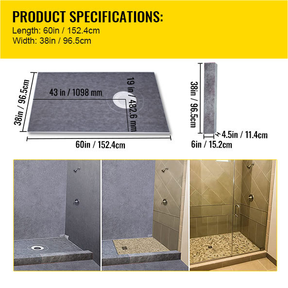 VEVOR Shower Curb Kit 38″x60″ with Offset Drain PVC Waterproofing