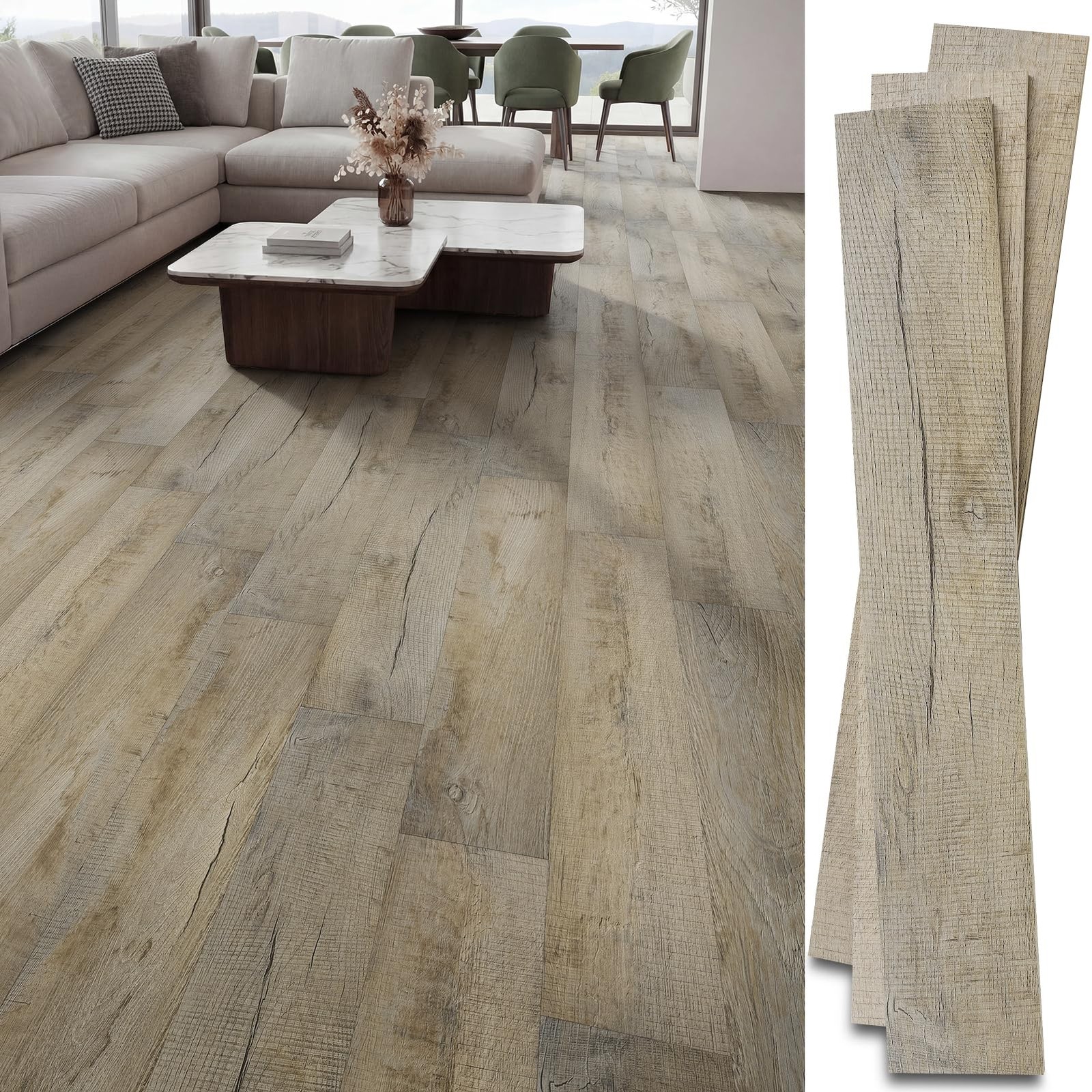 Peel and Stick Vinyl Flooring, 36-Pack 54 Sq.Ft Wood Grain Waterproof Rigid C…