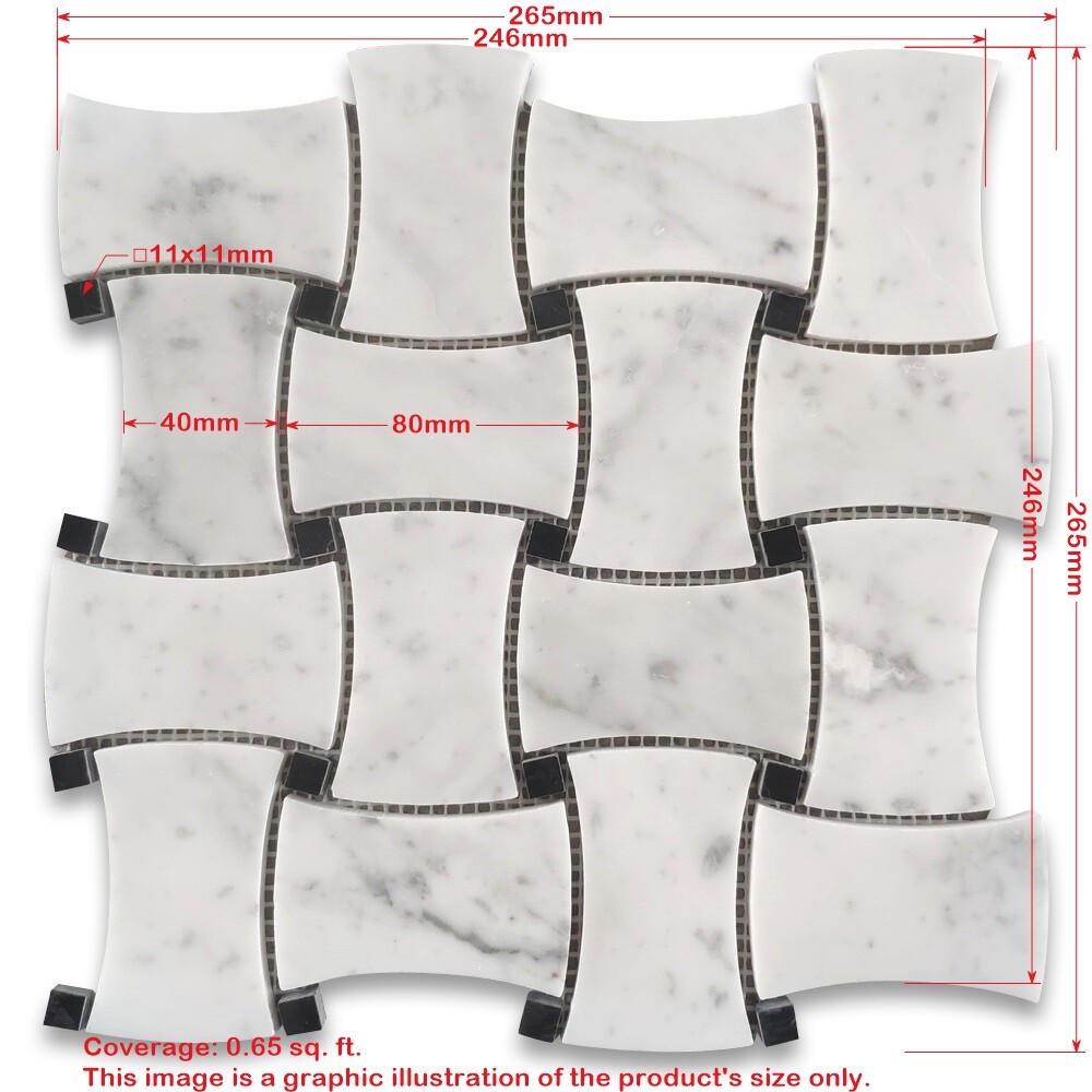 C67W1XP Carrara White Marble Dogbone Wicker Basket Weave Mosaic Tile Polished