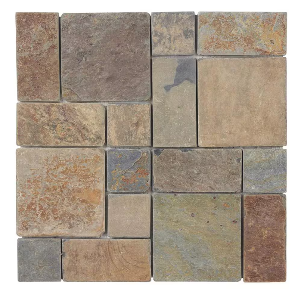 Rust Block Medley Multi-Color 11.75 In. X 11.75 In. Slate Wall and Floor Mosaic