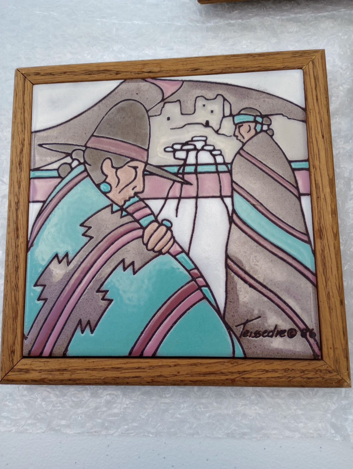 Vintage Cleo Teissedre Tiles Framed Trivets Wall Art Native American