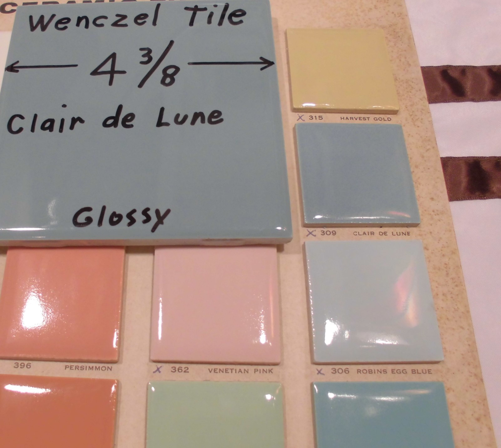 1 pc. *Blue-Gray* Glossy Ceramic Tile by Wenczel 4-5/16″ *Clair-De-Lune*