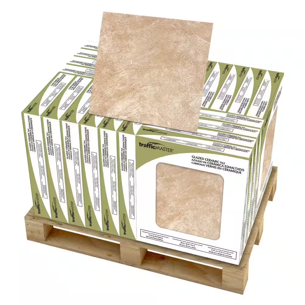 Portland Stone Beige 18 In. X 18 In. Glazed Ceramic Floor and Wall Tile (348.8 S