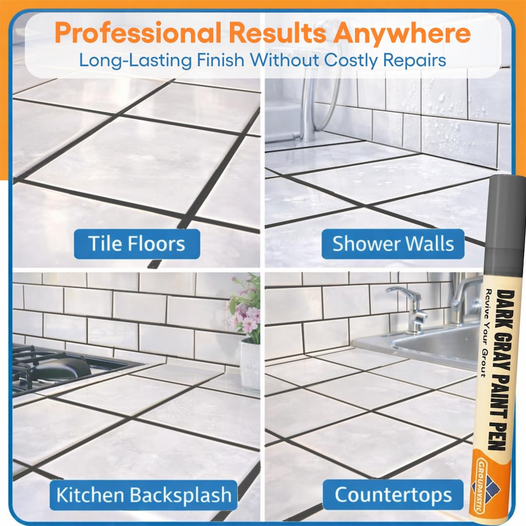 Grout Pen – Dark Grey – Tile Grout Paint & Repair Pen for Bathroom & Kitchen, Wa