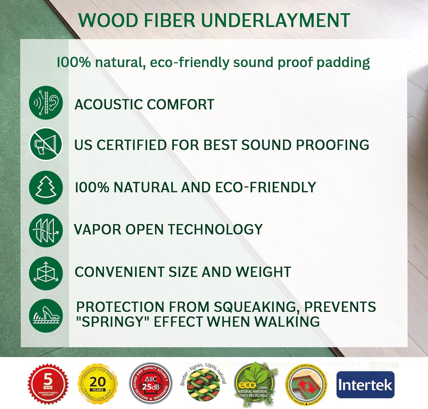 6mm Wood Fiber Flooring Underlayment 90 sq ft Soundproofing for Laminate