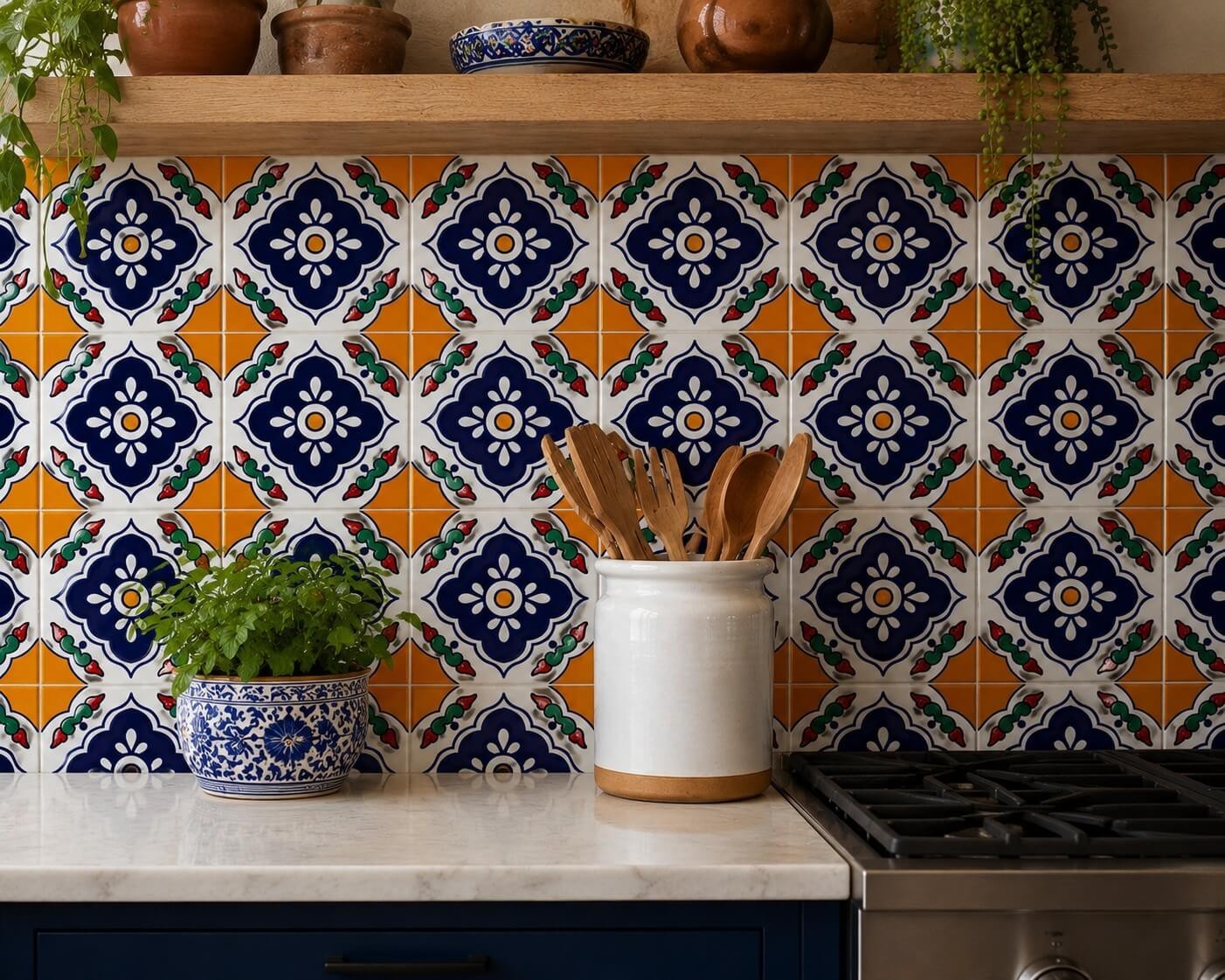 Floral Medallion Quatrefoil Talavera Tile 6” x 6” | Handmade Mexican Tile