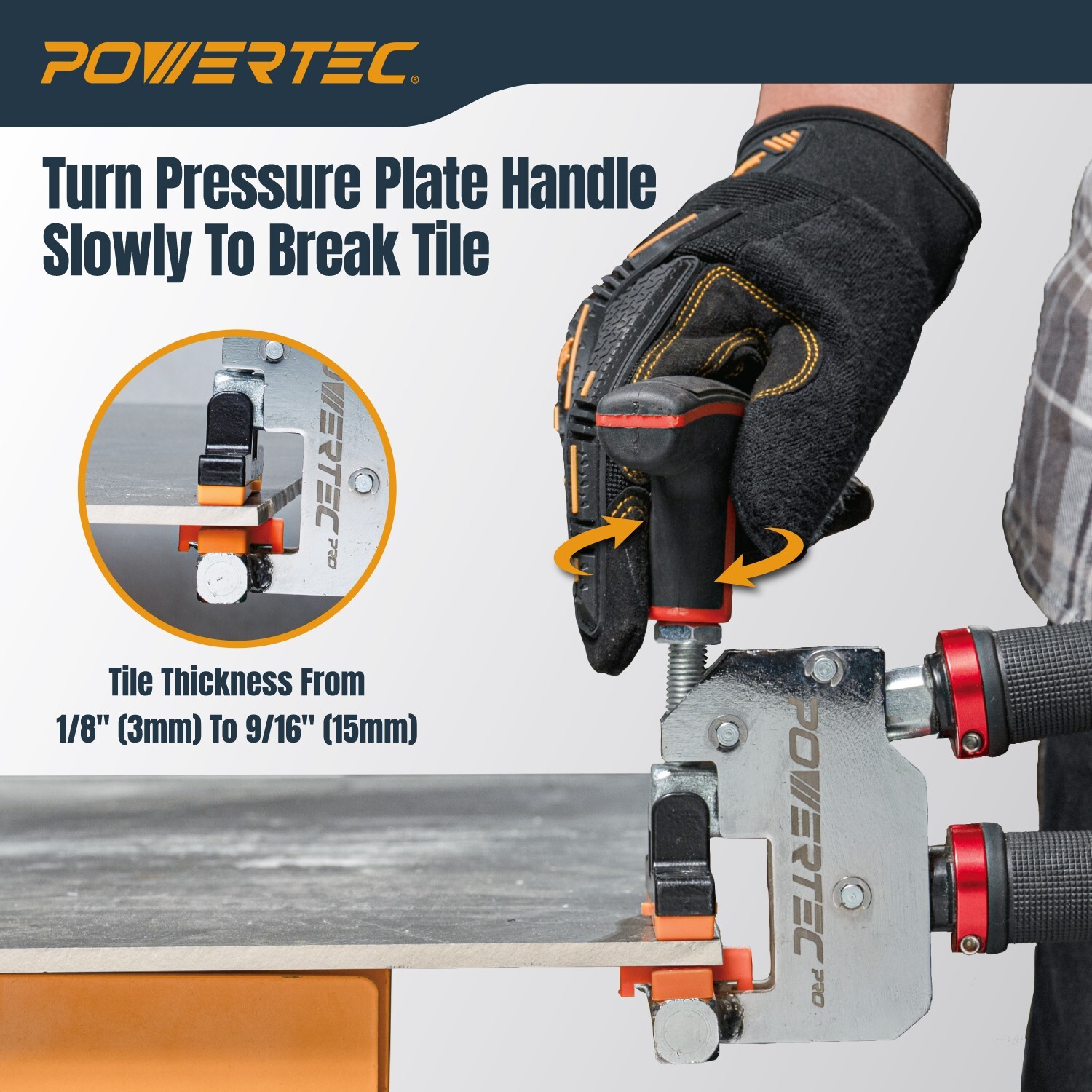 POWERTEC PRO Large Format Tile Breaker – 1-1/2″ Throat, Breaks Tile Up to 9/16″