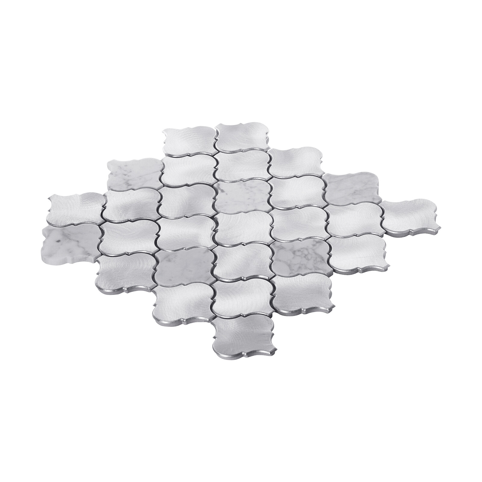 White Calacatta Marble Arabesque Blended Metallic Mosaic Tile Kitchen Backsplash