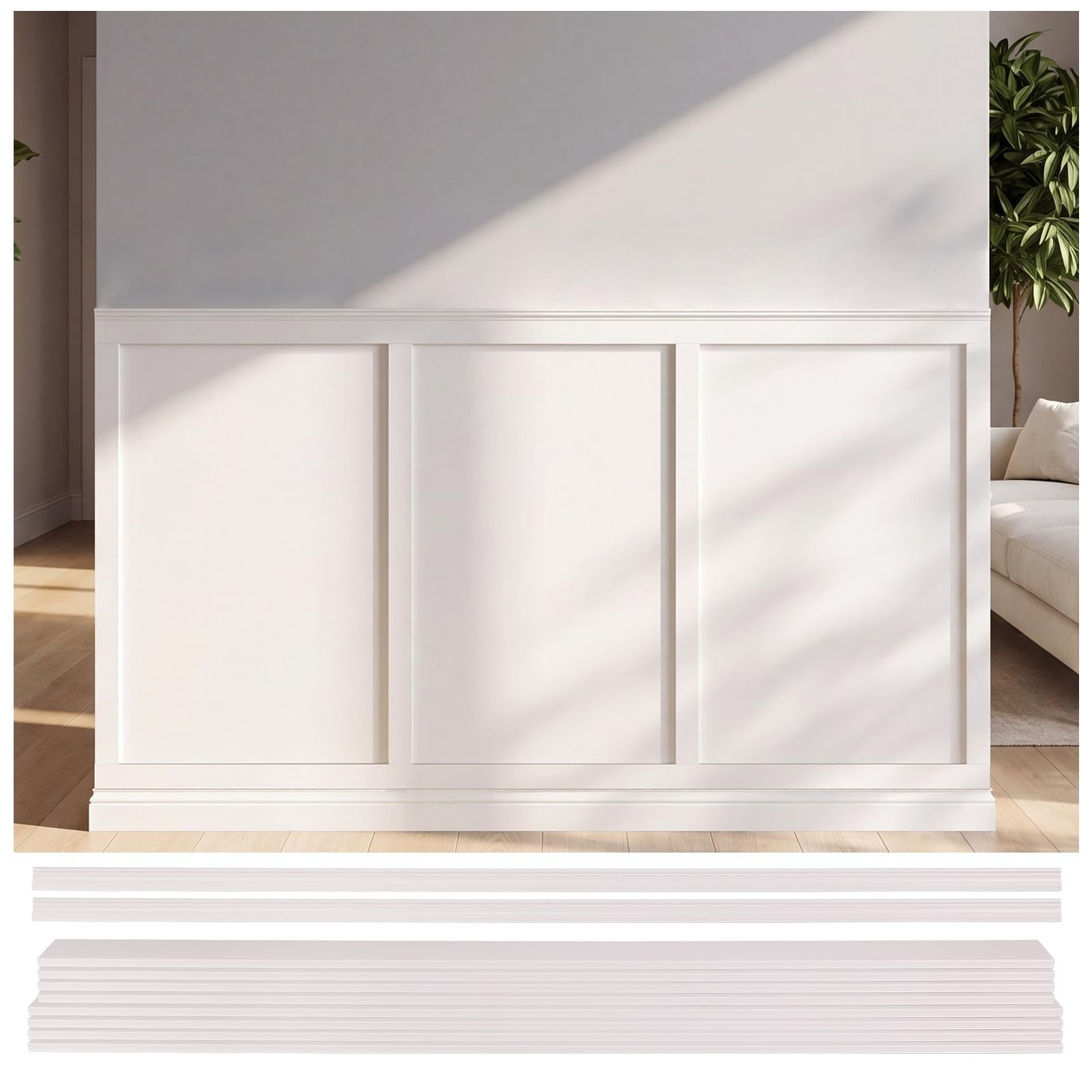 Board and Batten Wall Panel Kit Wainscoting Panels White, 10-Piece Set Painta…