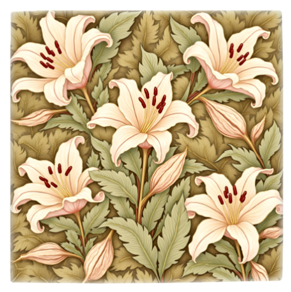 Floral Ceramic Tile 3 sizes Flowers 15 Green Peach Printed in US