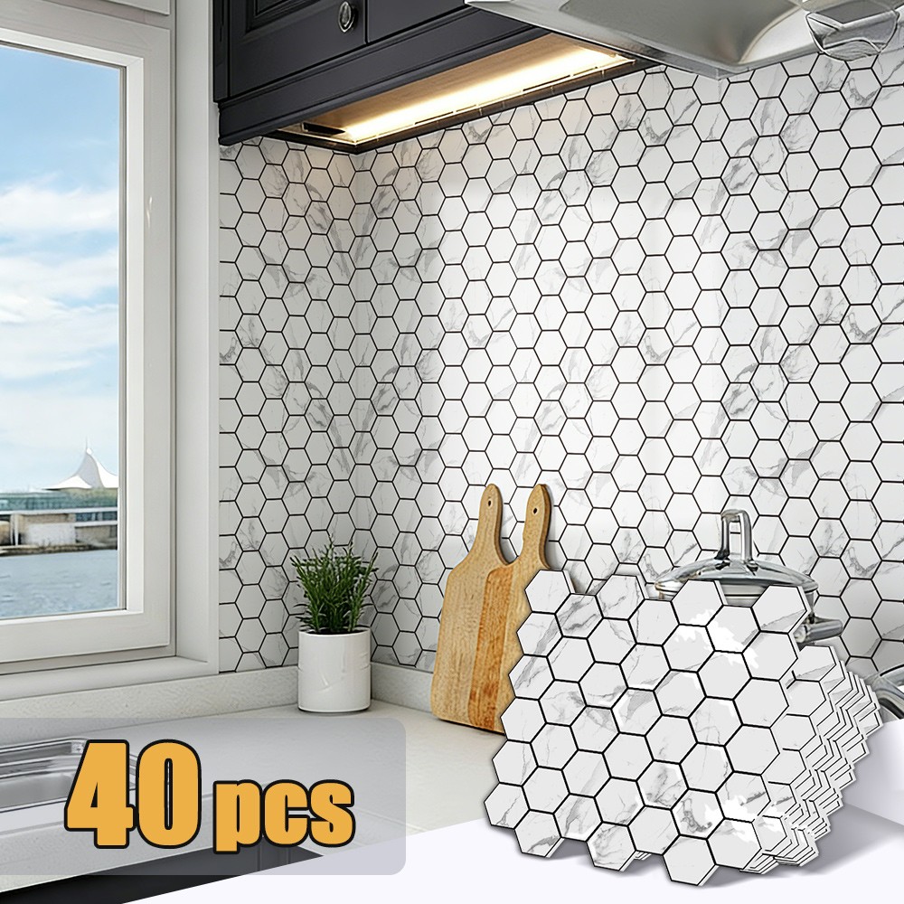 40PCS Hexagon Peel &Stick Kitchen Backsplash Tiles,Honeycomb Mosaic Tiles Stick